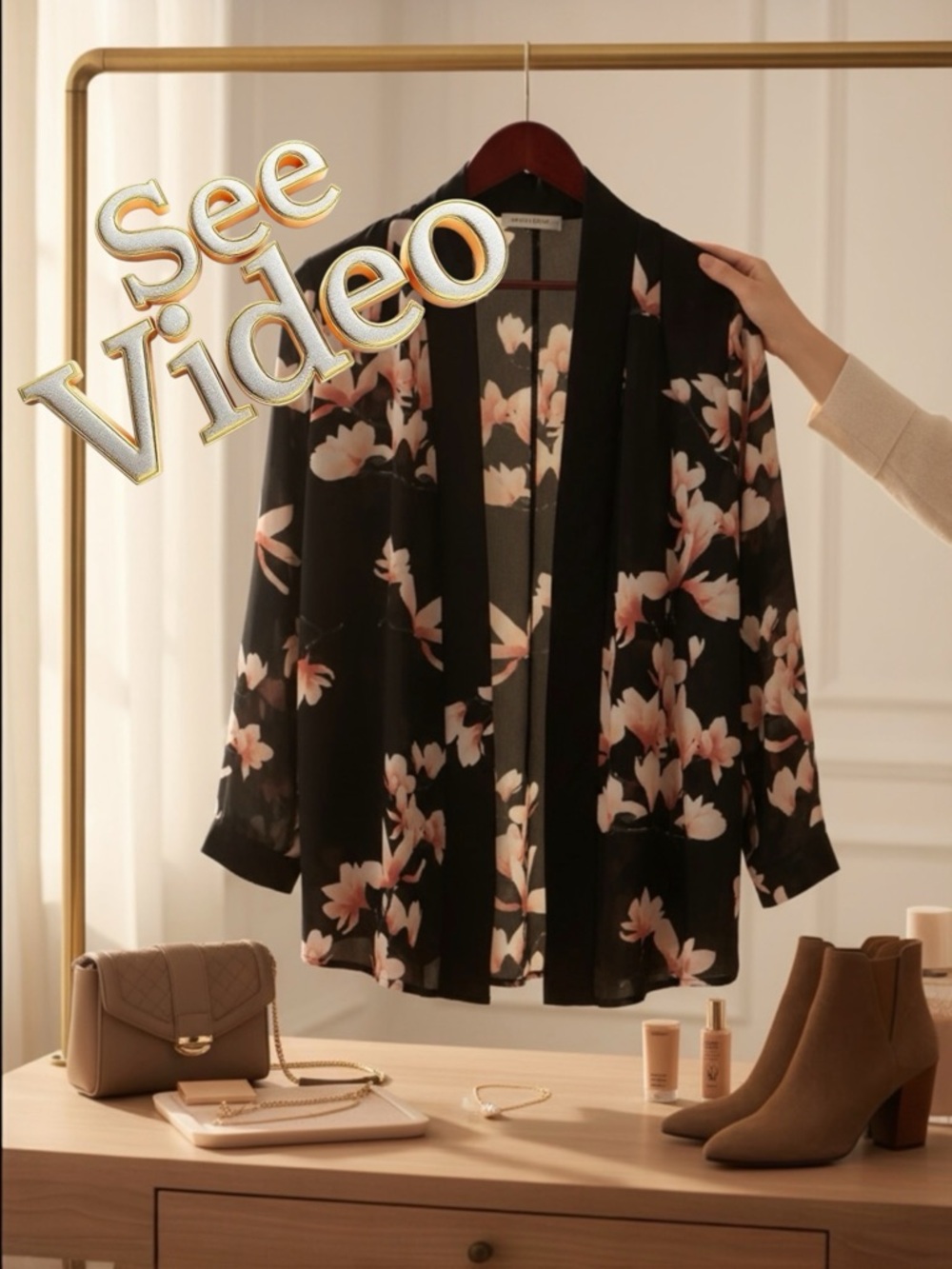 Aritzia Babaton Harper Open Cardigan Pink Blossom Floral See Measurements